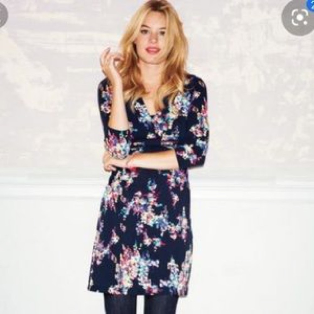Boden Navy Blue Floral Tunic Mini Dress Size 8R